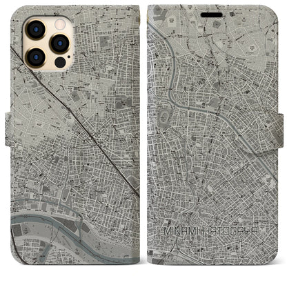 【南鳩ヶ谷（埼玉県）】地図柄iPhoneケース（手帳タイプ）モノトーン・iPhone 12 Pro Max 用