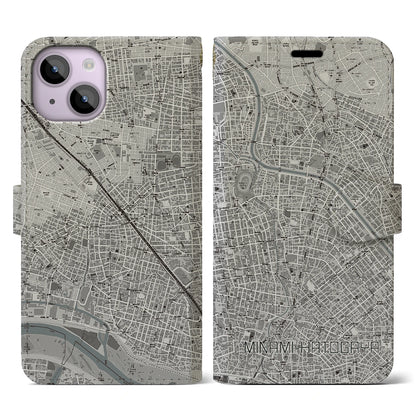 【南鳩ヶ谷（埼玉県）】地図柄iPhoneケース（手帳タイプ）モノトーン・iPhone 14 用