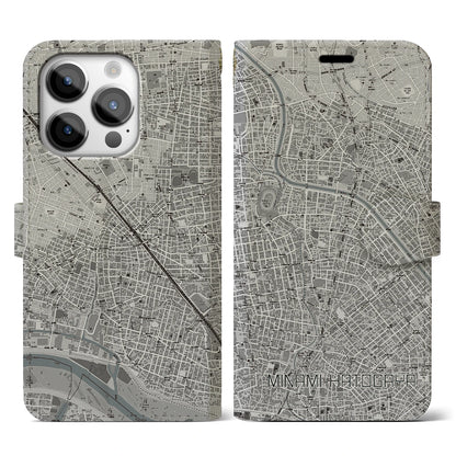 【南鳩ヶ谷（埼玉県）】地図柄iPhoneケース（手帳タイプ）モノトーン・iPhone 14 Pro 用