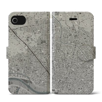 【南鳩ヶ谷（埼玉県）】地図柄iPhoneケース（手帳タイプ）モノトーン・iPhone SE（第3 / 第2世代） / 8 / 7 / 6s / 6 用