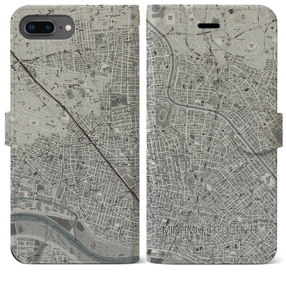 【南鳩ヶ谷（埼玉県）】地図柄iPhoneケース（手帳タイプ）モノトーン・iPhone 8Plus /7Plus / 6sPlus / 6Plus 用