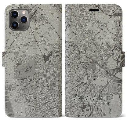 【南町田グランベリーパーク（東京都）】地図柄iPhoneケース（手帳タイプ）モノトーン・iPhone 11 Pro Max 用