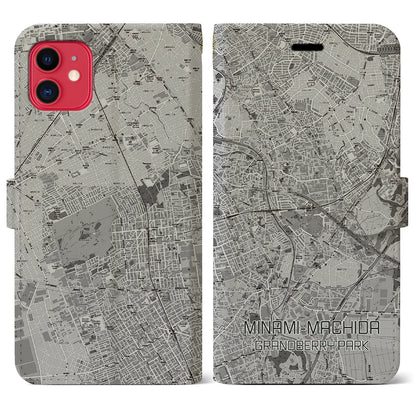 【南町田グランベリーパーク（東京都）】地図柄iPhoneケース（手帳タイプ）モノトーン・iPhone 11 用