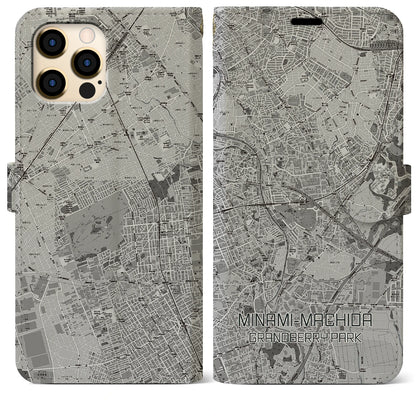 【南町田グランベリーパーク（東京都）】地図柄iPhoneケース（手帳タイプ）モノトーン・iPhone 12 Pro Max 用