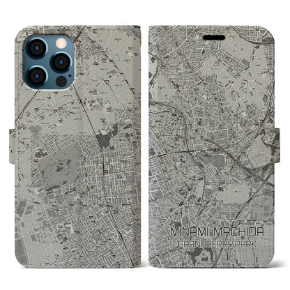 【南町田グランベリーパーク（東京都）】地図柄iPhoneケース（手帳タイプ）モノトーン・iPhone 12 / 12 Pro 用