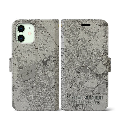 【南町田グランベリーパーク（東京都）】地図柄iPhoneケース（手帳タイプ）モノトーン・iPhone 12 mini 用
