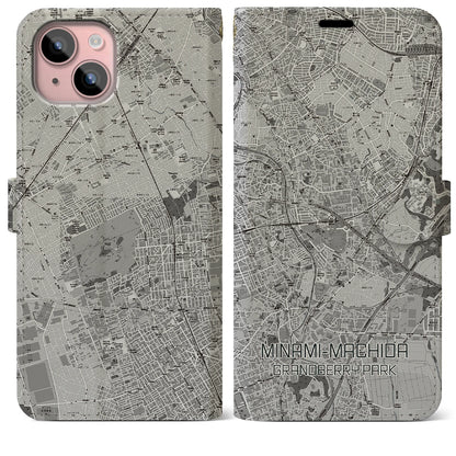 【南町田グランベリーパーク（東京都）】地図柄iPhoneケース（手帳タイプ）モノトーン・iPhone 15 Plus 用