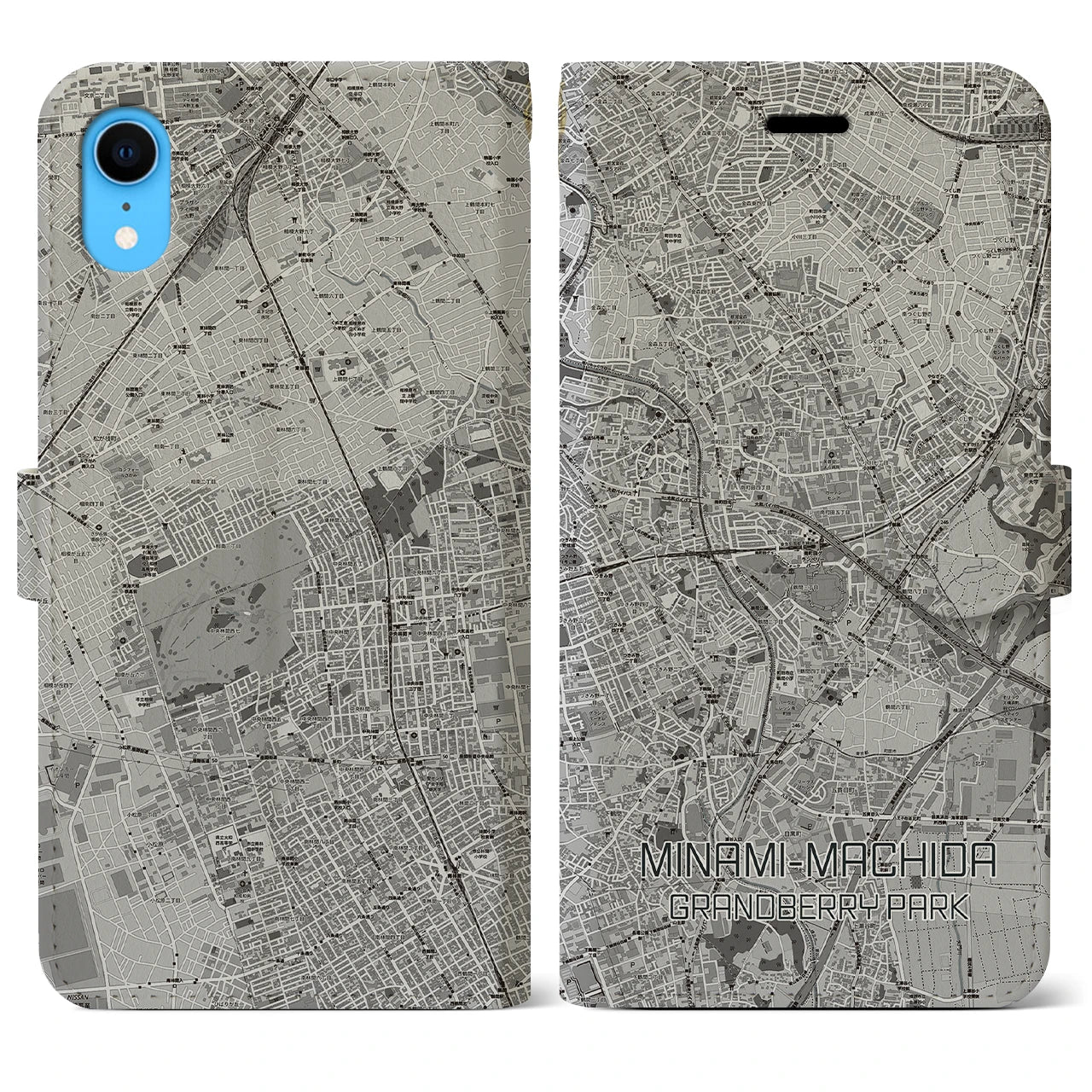 【南町田グランベリーパーク】地図柄iPhoneケース（手帳両面タイプ・モノトーン）iPhone XR 用