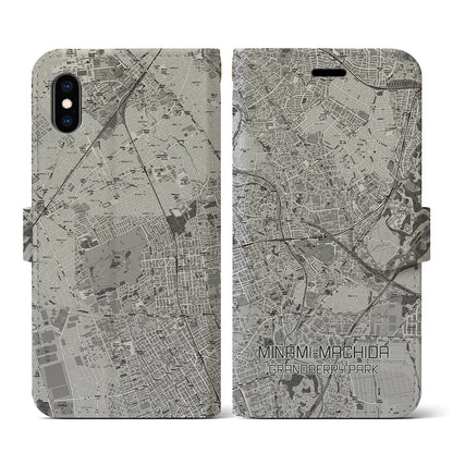 【南町田グランベリーパーク（東京都）】地図柄iPhoneケース（手帳タイプ）モノトーン・iPhone XS / X 用