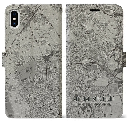 【南町田グランベリーパーク（東京都）】地図柄iPhoneケース（手帳タイプ）モノトーン・iPhone XS Max 用