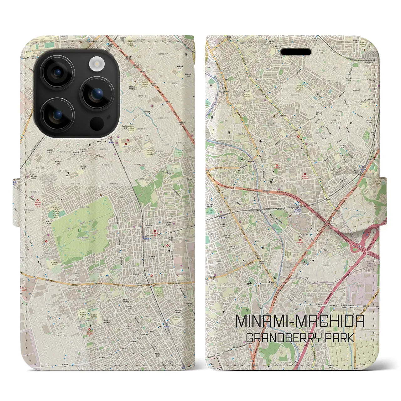 【南町田グランベリーパーク（東京都）】地図柄iPhoneケース（手帳タイプ）ナチュラル・iPhone 16 用