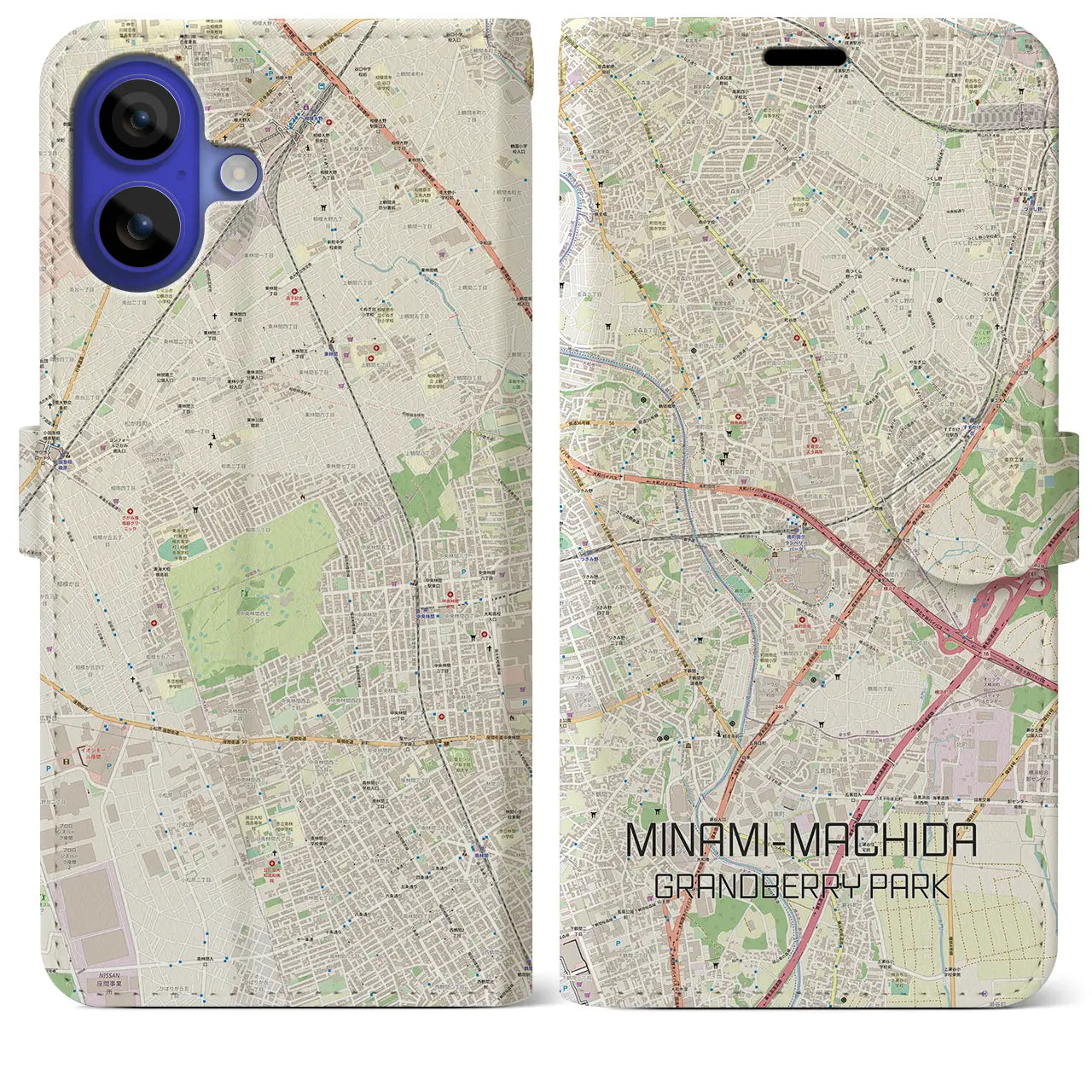 【南町田グランベリーパーク（東京都）】地図柄iPhoneケース（手帳タイプ）ナチュラル・iPhone 16 Pro Max 用