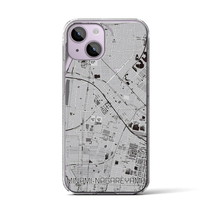【南流山（千葉県）】地図柄iPhoneケース（クリアタイプ）モノトーン・iPhone 14 用
