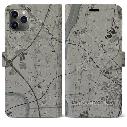 【南流山（千葉県）】地図柄iPhoneケース（手帳タイプ）モノトーン・iPhone 11 Pro Max 用