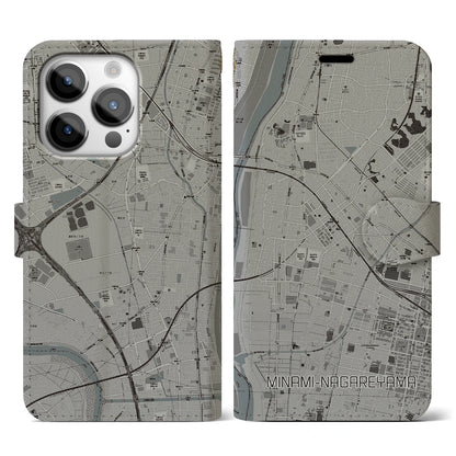 【南流山（千葉県）】地図柄iPhoneケース（手帳タイプ）モノトーン・iPhone 14 Pro 用