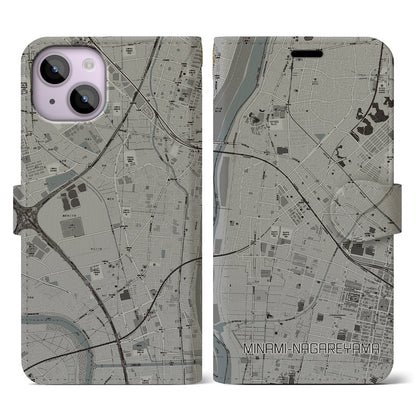 【南流山（千葉県）】地図柄iPhoneケース（手帳タイプ）モノトーン・iPhone 14 用