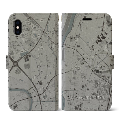 【南流山（千葉県）】地図柄iPhoneケース（手帳タイプ）モノトーン・iPhone XS / X 用