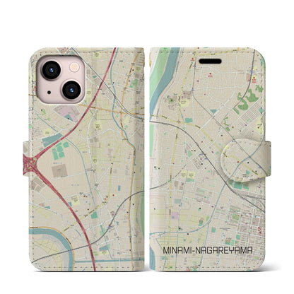 【南流山（千葉県）】地図柄iPhoneケース（手帳タイプ）ナチュラル・iPhone 13 mini 用