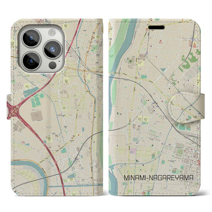 【南流山（千葉県）】地図柄iPhoneケース（手帳タイプ）ナチュラル・iPhone 15 Pro 用