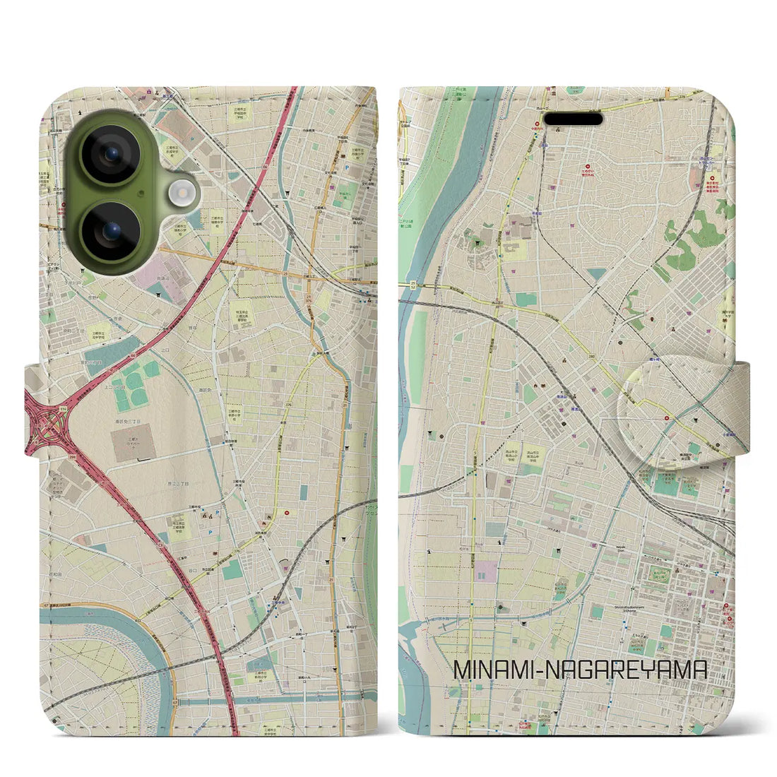 【南流山（千葉県）】地図柄iPhoneケース（手帳タイプ）モノトーン・iPhone 17 Pro Max 用