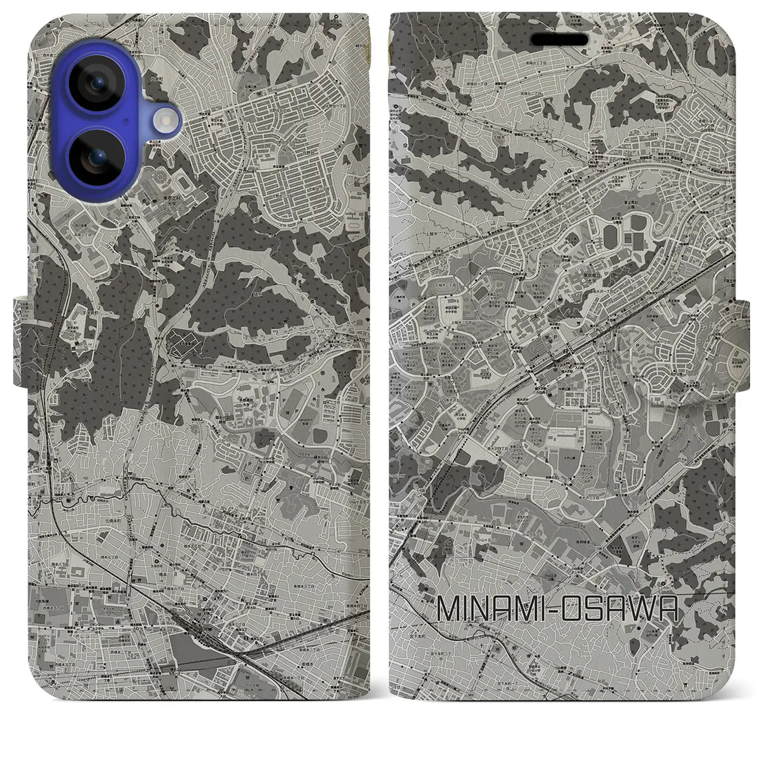 【南大沢(東京都)】地図柄iPhoneケース(手帳タイプ)モノトーン・iPhone 16 Pro Max 用