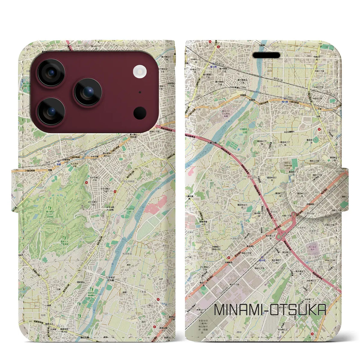 【南大塚（埼玉県）】地図柄iPhoneケース（手帳タイプ）モノトーン・iPhone 17 Pro Max 用