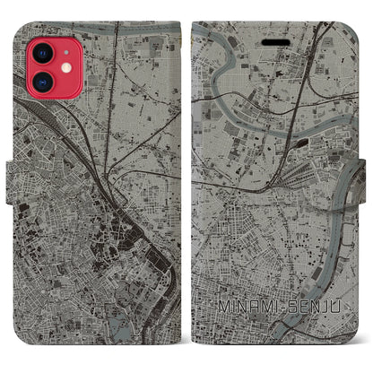 【南千住（東京都）】地図柄iPhoneケース（手帳タイプ）モノトーン・iPhone 11 用