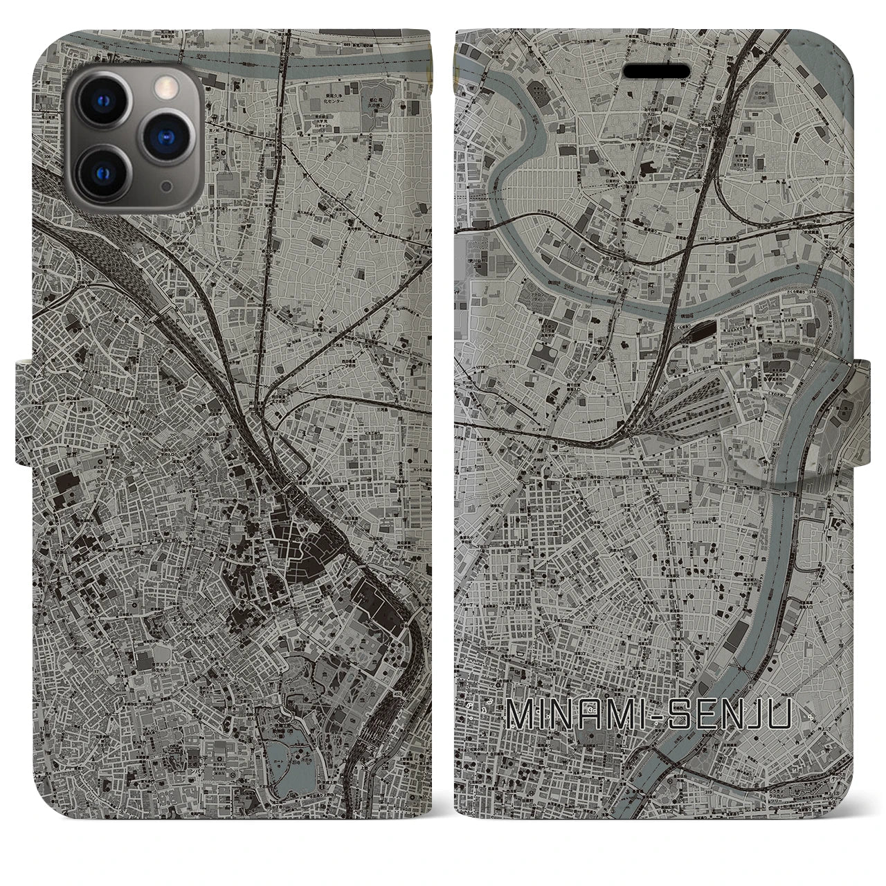 【南千住】地図柄iPhoneケース（手帳両面タイプ・モノトーン）iPhone 11 Pro Max 用