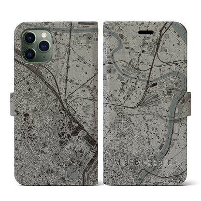 【南千住（東京都）】地図柄iPhoneケース（手帳タイプ）モノトーン・iPhone 11 Pro 用
