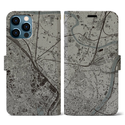 【南千住（東京都）】地図柄iPhoneケース（手帳タイプ）モノトーン・iPhone 12 / 12 Pro 用