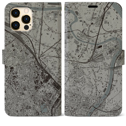 【南千住（東京都）】地図柄iPhoneケース（手帳タイプ）モノトーン・iPhone 12 Pro Max 用