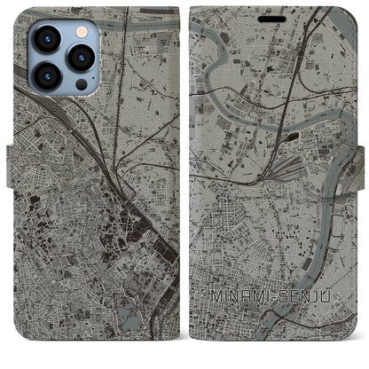 【南千住（東京都）】地図柄iPhoneケース（手帳タイプ）モノトーン・iPhone 13 Pro Max 用