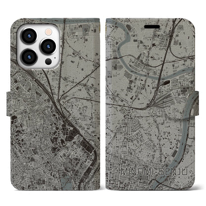 【南千住（東京都）】地図柄iPhoneケース（手帳タイプ）モノトーン・iPhone 13 Pro 用