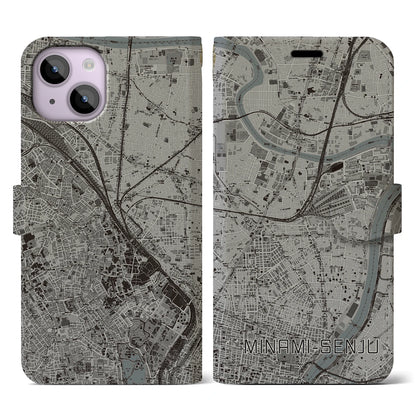 【南千住（東京都）】地図柄iPhoneケース（手帳タイプ）モノトーン・iPhone 14 用