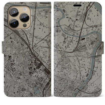 【南千住（東京都）】地図柄iPhoneケース（手帳タイプ）モノトーン・iPhone 14 Pro Max 用