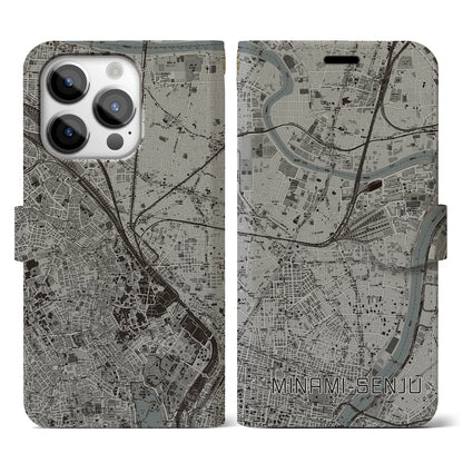 【南千住（東京都）】地図柄iPhoneケース（手帳タイプ）モノトーン・iPhone 14 Pro 用