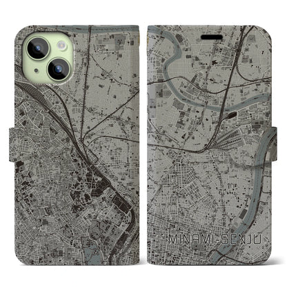 【南千住（東京都）】地図柄iPhoneケース（手帳タイプ）モノトーン・iPhone 15 用