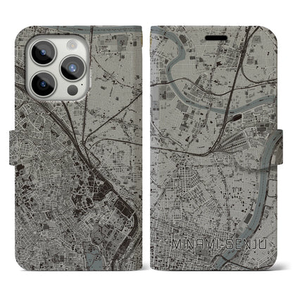 【南千住（東京都）】地図柄iPhoneケース（手帳タイプ）モノトーン・iPhone 15 Pro 用