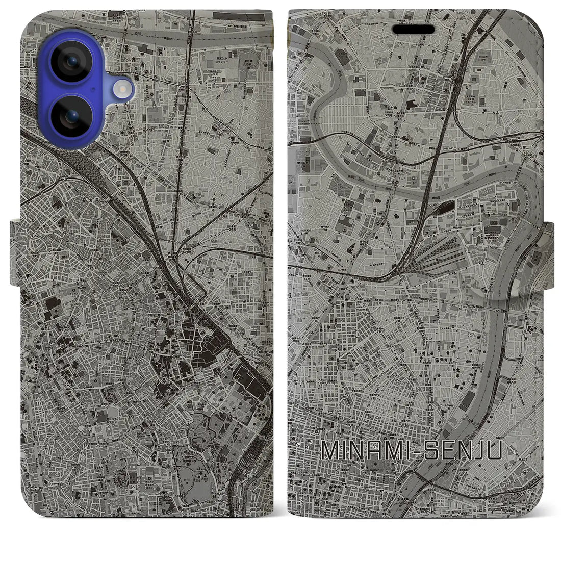 【南千住(東京都)】地図柄iPhoneケース(手帳タイプ)モノトーン・iPhone 16 Pro Max 用