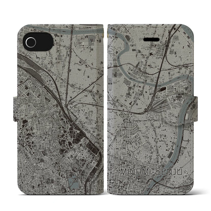 【南千住（東京都）】地図柄iPhoneケース（手帳タイプ）モノトーン・iPhone SE（第3 / 第2世代） / 8 / 7 / 6s / 6 用