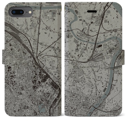 【南千住（東京都）】地図柄iPhoneケース（手帳タイプ）モノトーン・iPhone 8Plus /7Plus / 6sPlus / 6Plus 用