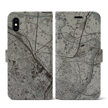 【南千住（東京都）】地図柄iPhoneケース（手帳タイプ）モノトーン・iPhone XS / X 用