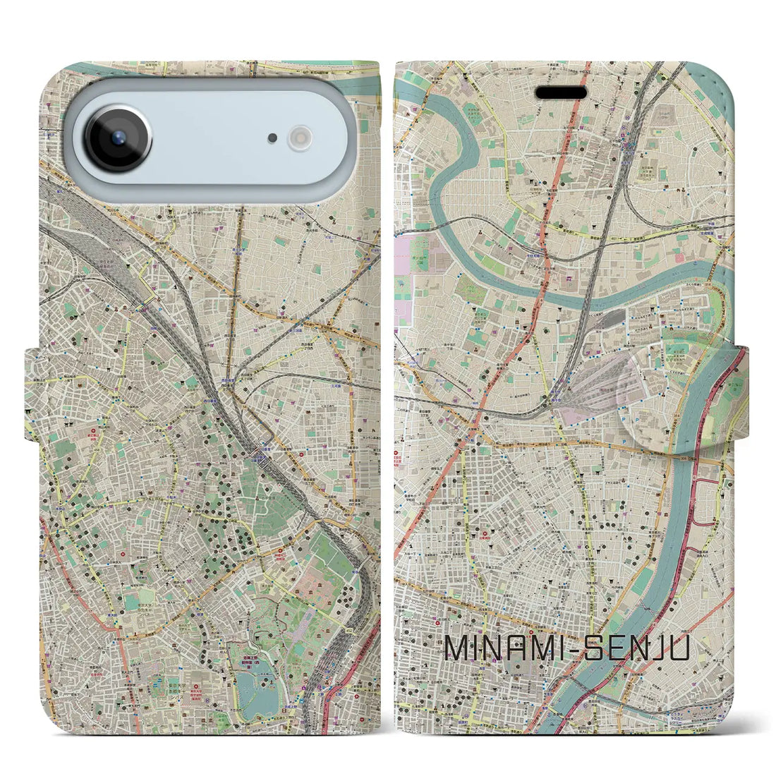 【南千住（東京都）】地図柄iPhoneケース（手帳タイプ）モノトーン・iPhone 17 Pro Max 用