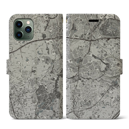 【南千里（大阪府）】地図柄iPhoneケース（手帳タイプ）モノトーン・iPhone 11 Pro 用