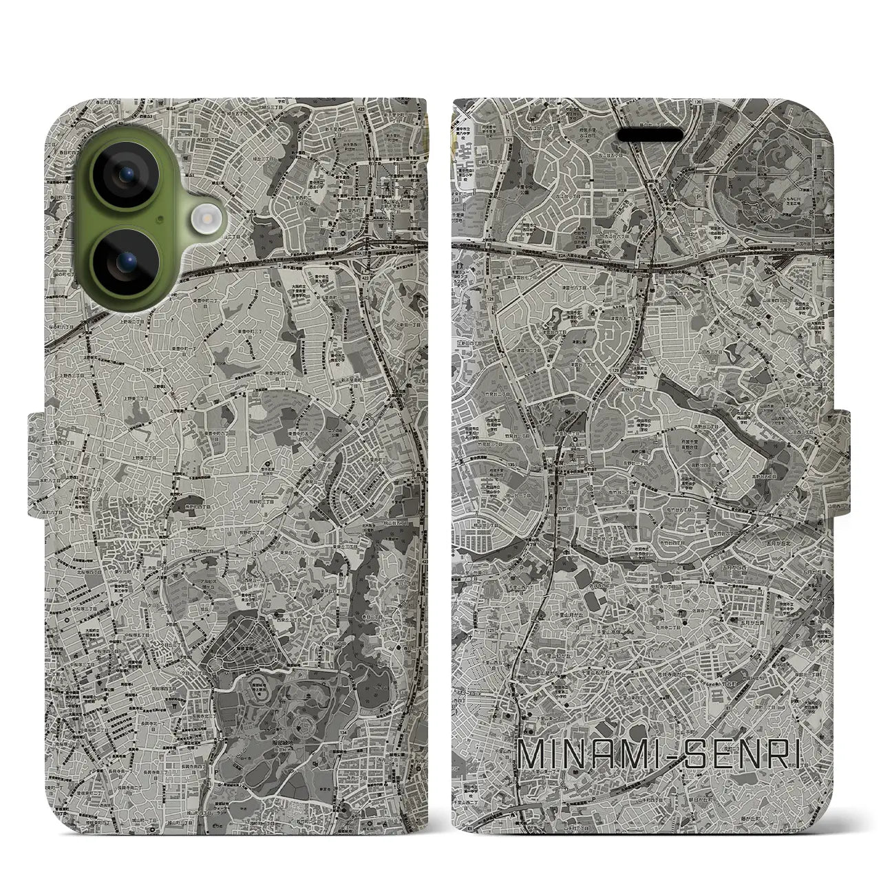 【南千里（大阪府）】地図柄iPhoneケース（手帳タイプ）