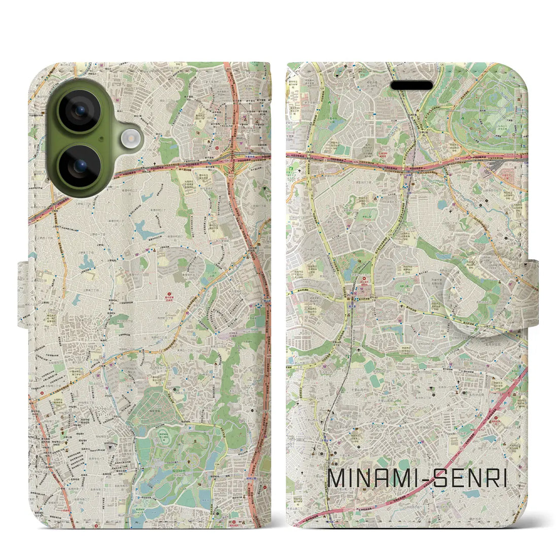 【南千里(大阪府)】地図柄iPhoneケース(手帳タイプ)ナチュラル・iPhone 17 Pro Max 用