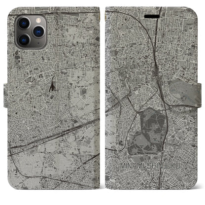 【南新宿（東京都）】地図柄iPhoneケース（手帳タイプ）モノトーン・iPhone 11 Pro Max 用