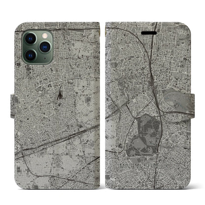 【南新宿（東京都）】地図柄iPhoneケース（手帳タイプ）モノトーン・iPhone 11 Pro 用