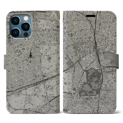 【南新宿（東京都）】地図柄iPhoneケース（手帳タイプ）モノトーン・iPhone 12 / 12 Pro 用