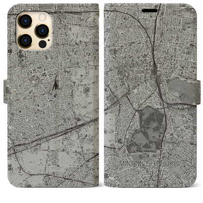 【南新宿（東京都）】地図柄iPhoneケース（手帳タイプ）モノトーン・iPhone 12 Pro Max 用